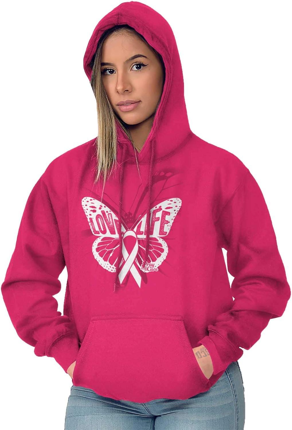 imageClassic Teaze Love Life Butterfly Breast Cancer Hoodie Sweatshirt WomenHeliconia