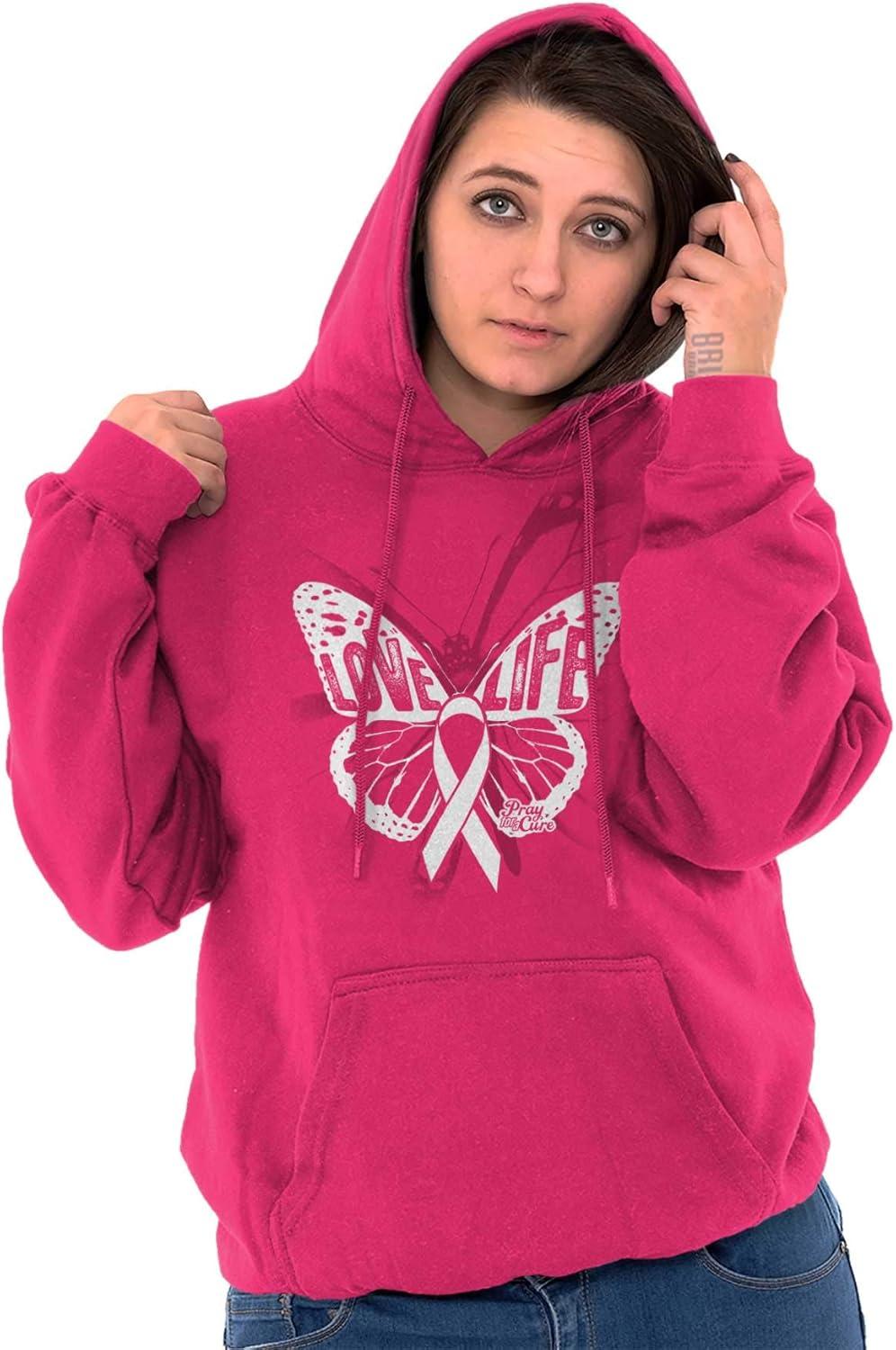 imageClassic Teaze Love Life Butterfly Breast Cancer Hoodie Sweatshirt WomenHeliconia