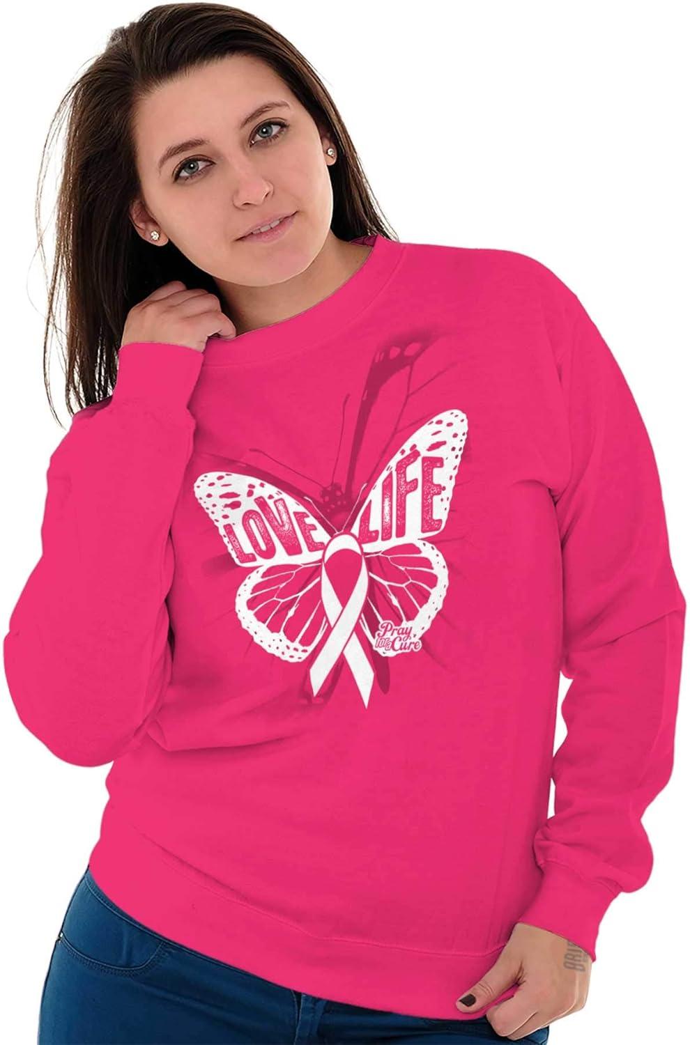 imageClassic Teaze Love Life Butterfly Breast Cancer Women Crewneck SweatshirtHeliconia