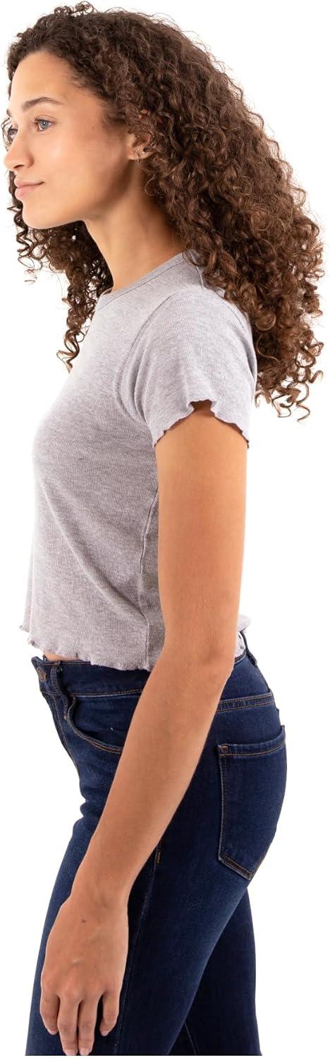 imageCool Kanji Style Betty Boop Love Juniors Lettuce Trim Crop Top Womens Baby TeeSport Grey