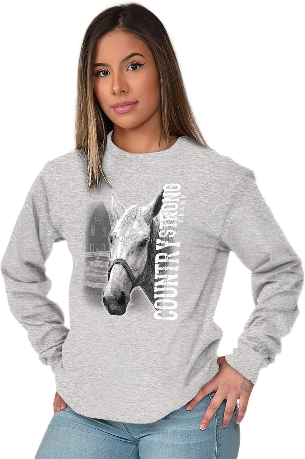 imageCountry Strong Rodeo Western Cowgirl Womens Long Sleeve T ShirtSport Grey