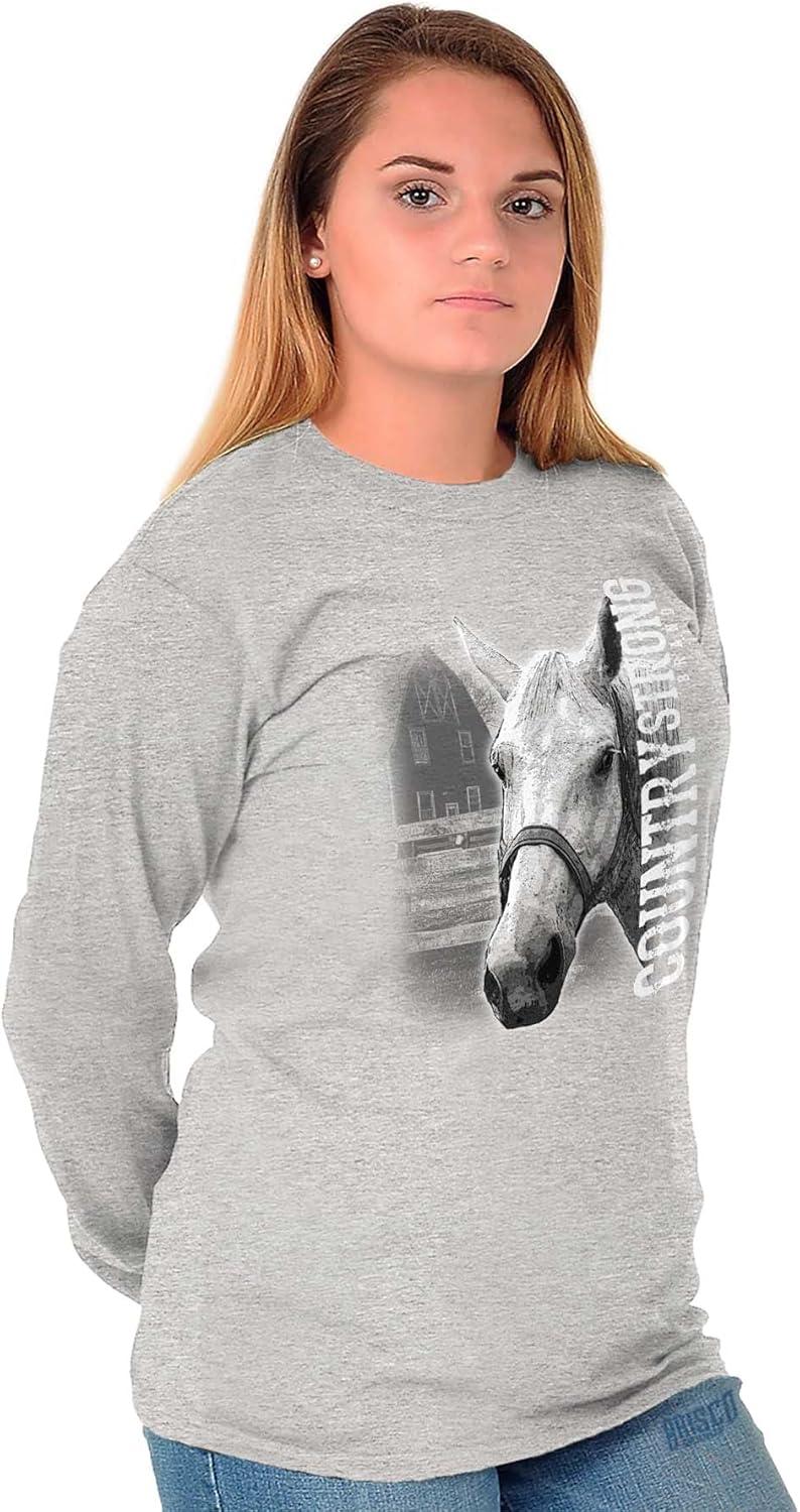 imageCountry Strong Rodeo Western Cowgirl Womens Long Sleeve T ShirtSport Grey