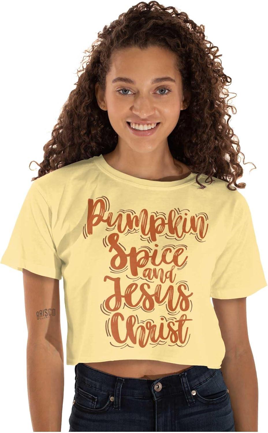 imageFall Pumpkin Spice and Jesus Christ Womens Raw Edge Crop TShirtBanana