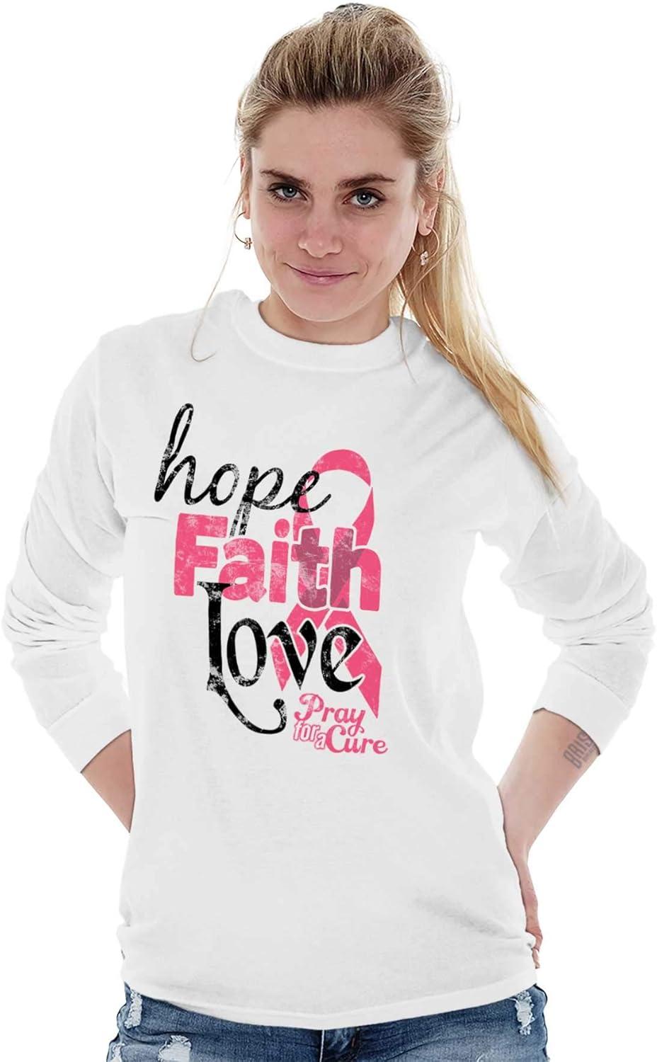 imageHope Faith Love Breast Cancer Support Womens Long Sleeve T ShirtWhite