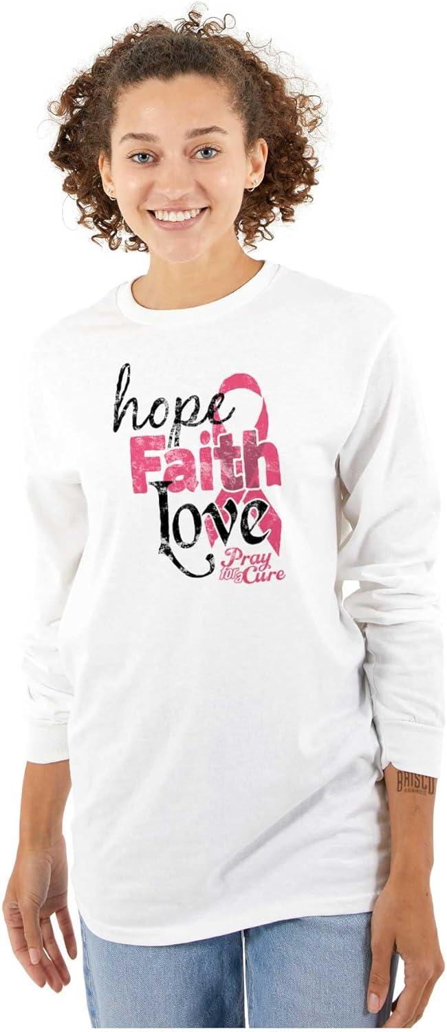 imageHope Faith Love Breast Cancer Support Womens Long Sleeve T ShirtWhite
