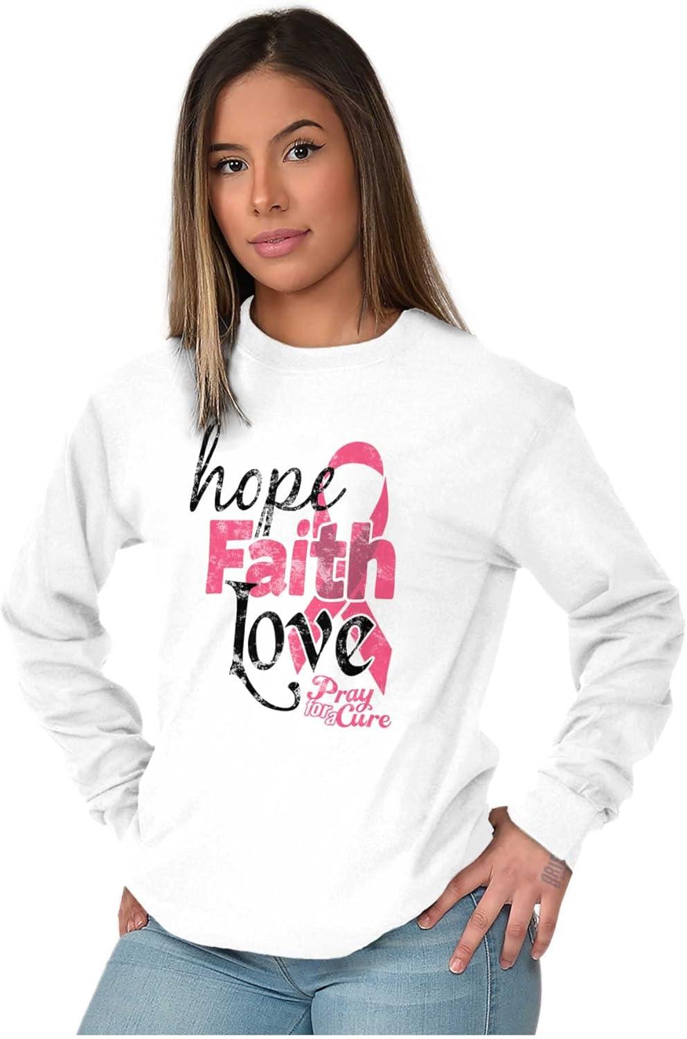 imageHope Faith Love Breast Cancer Support Womens Long Sleeve T ShirtWhite
