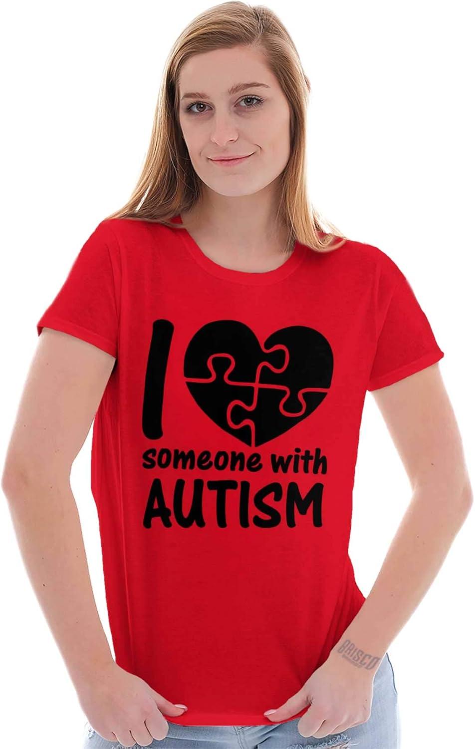 imageI Love Someone with Autism Puzzle Womens Slim Fit Graphic TeeRed