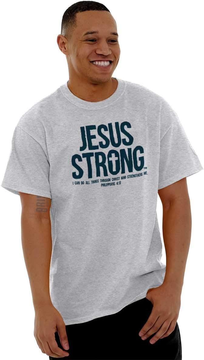 imageJesus Strong Philippians 413 Bible Graphic T Shirt Men or WomenAsh Grey