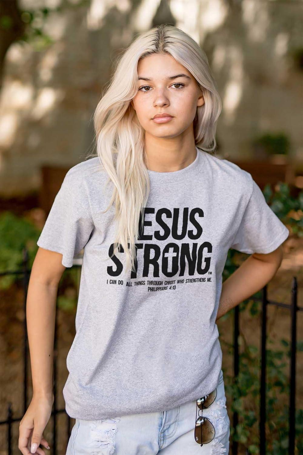 imageJesus Strong Philippians 413 Bible Graphic T Shirt Men or WomenSport Grey