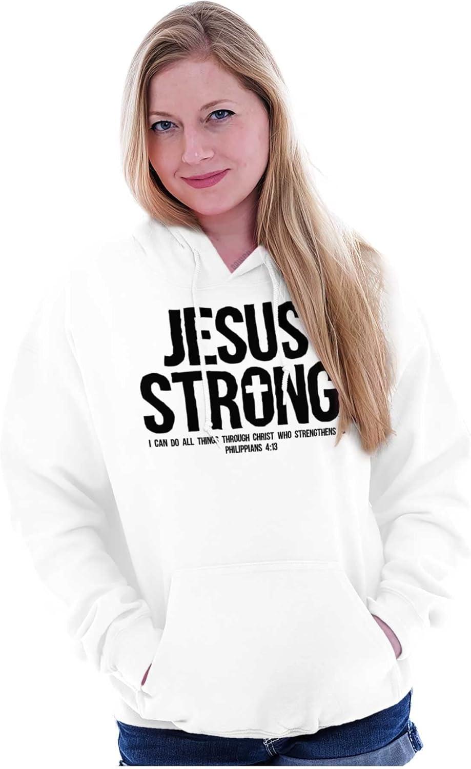 imageJesus Strong Philippians 413 Bible Hoodie Sweatshirt Women MenWhite