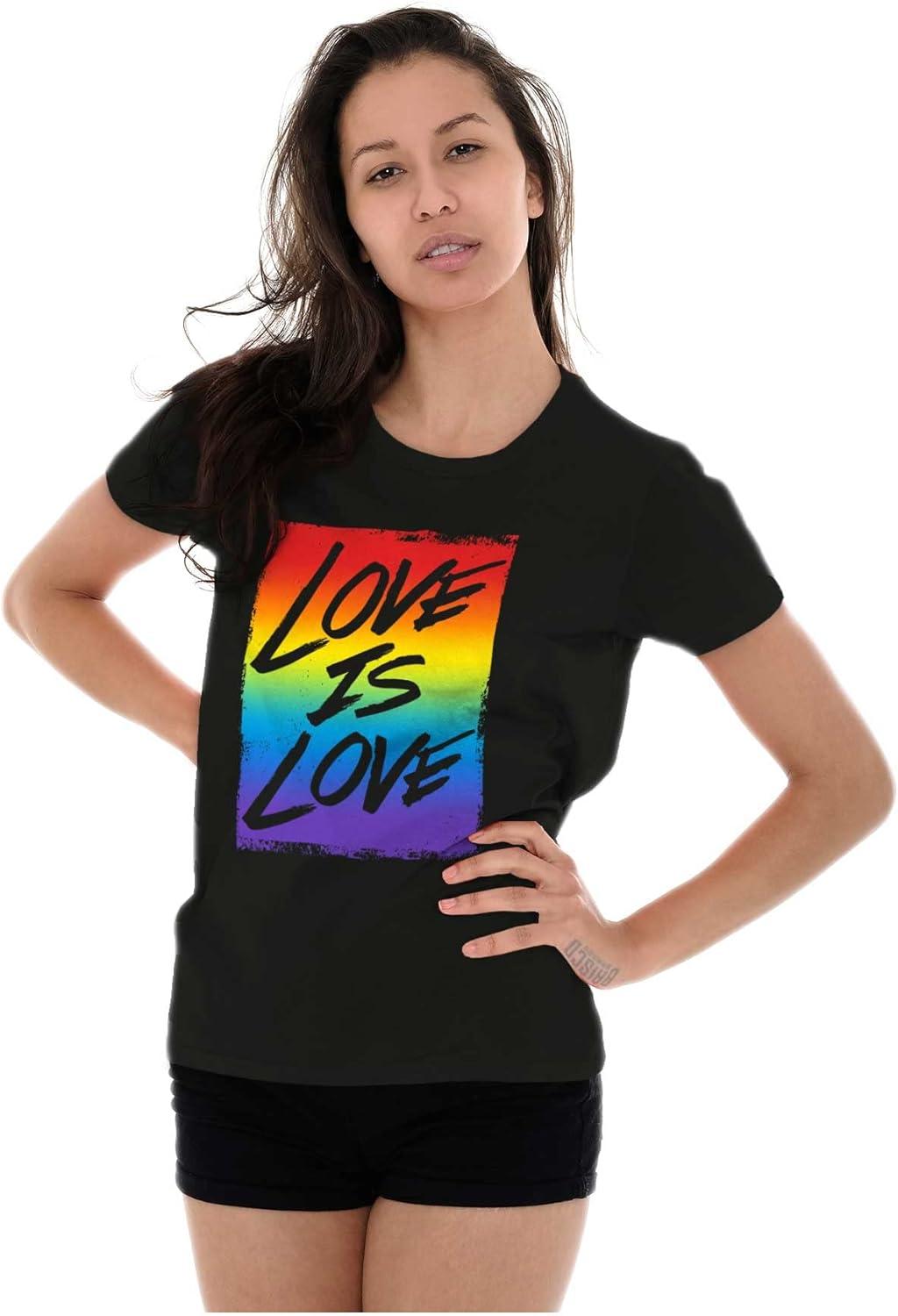 imageLGBT Love is Love Gay Pride Rainbow Womens Slim Fit Graphic TeeBlack