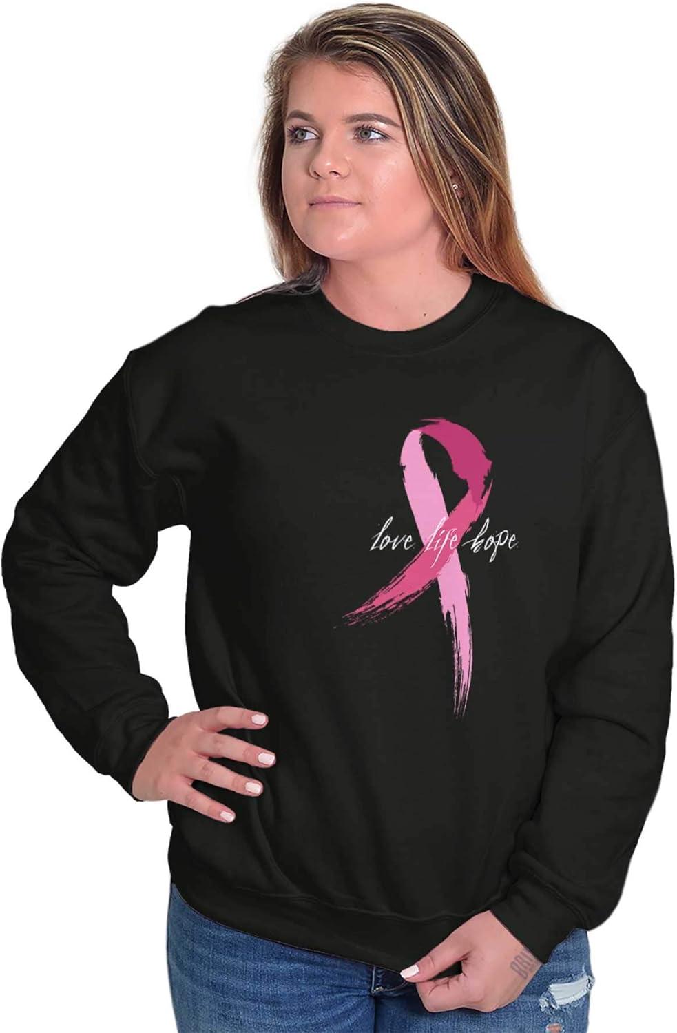 imageLove Life Hope Breast Cancer Aware Women Crewneck SweatshirtBlack