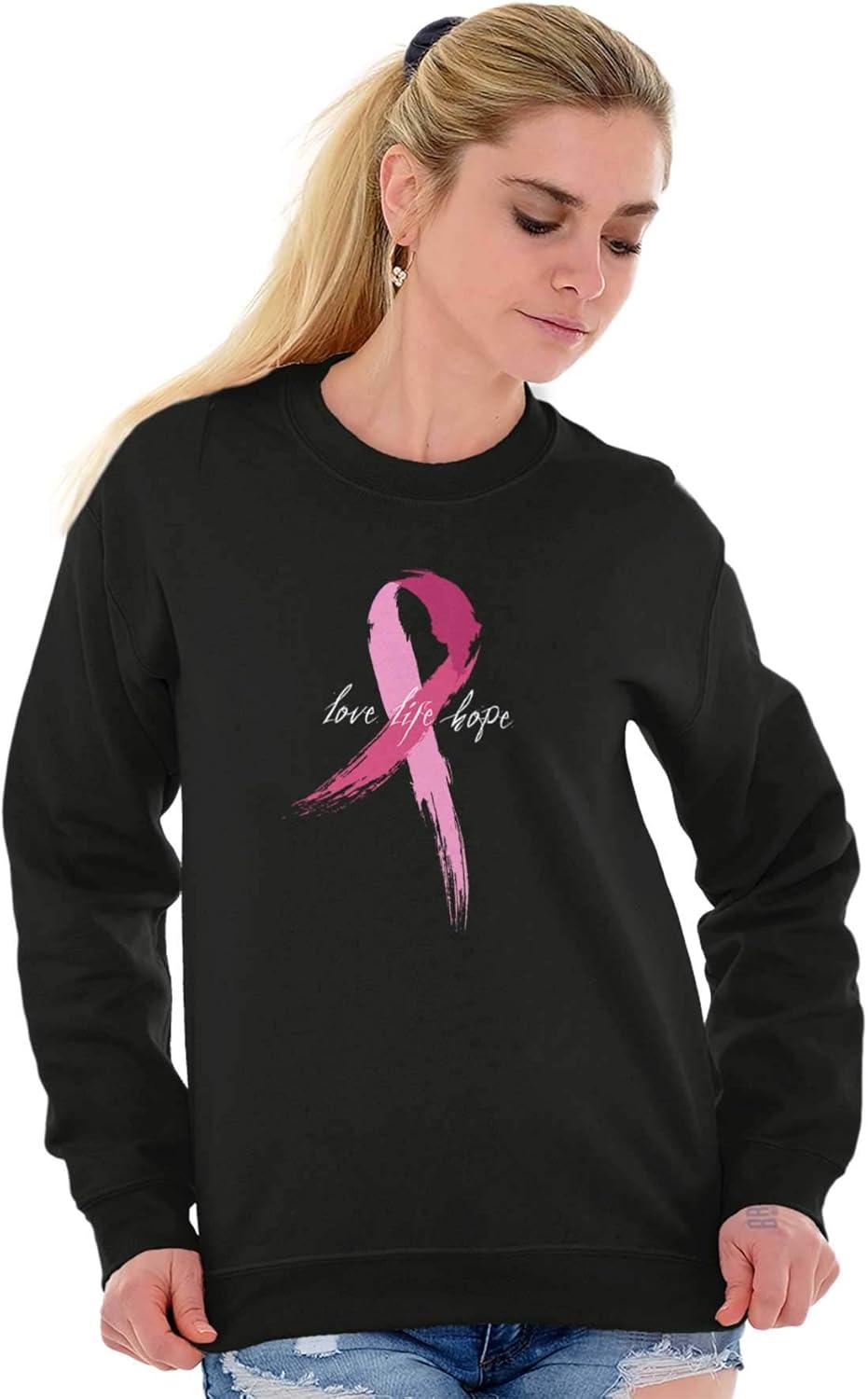 imageLove Life Hope Breast Cancer Aware Women Crewneck SweatshirtBlack