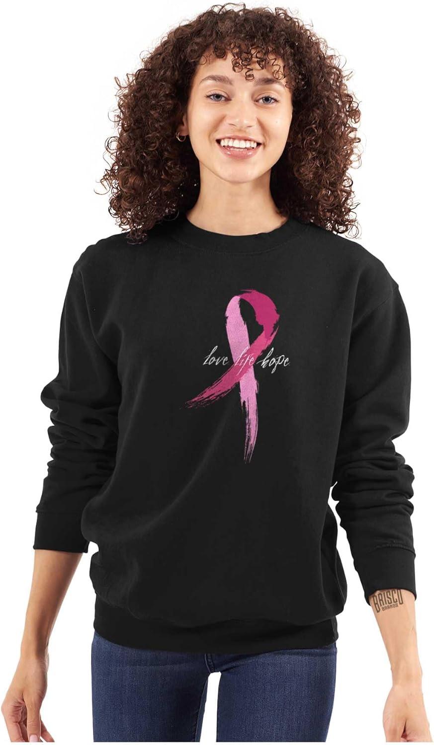 imageLove Life Hope Breast Cancer Aware Women Crewneck SweatshirtBlack