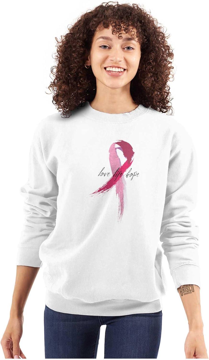 imageLove Life Hope Breast Cancer Aware Women Crewneck SweatshirtWhite