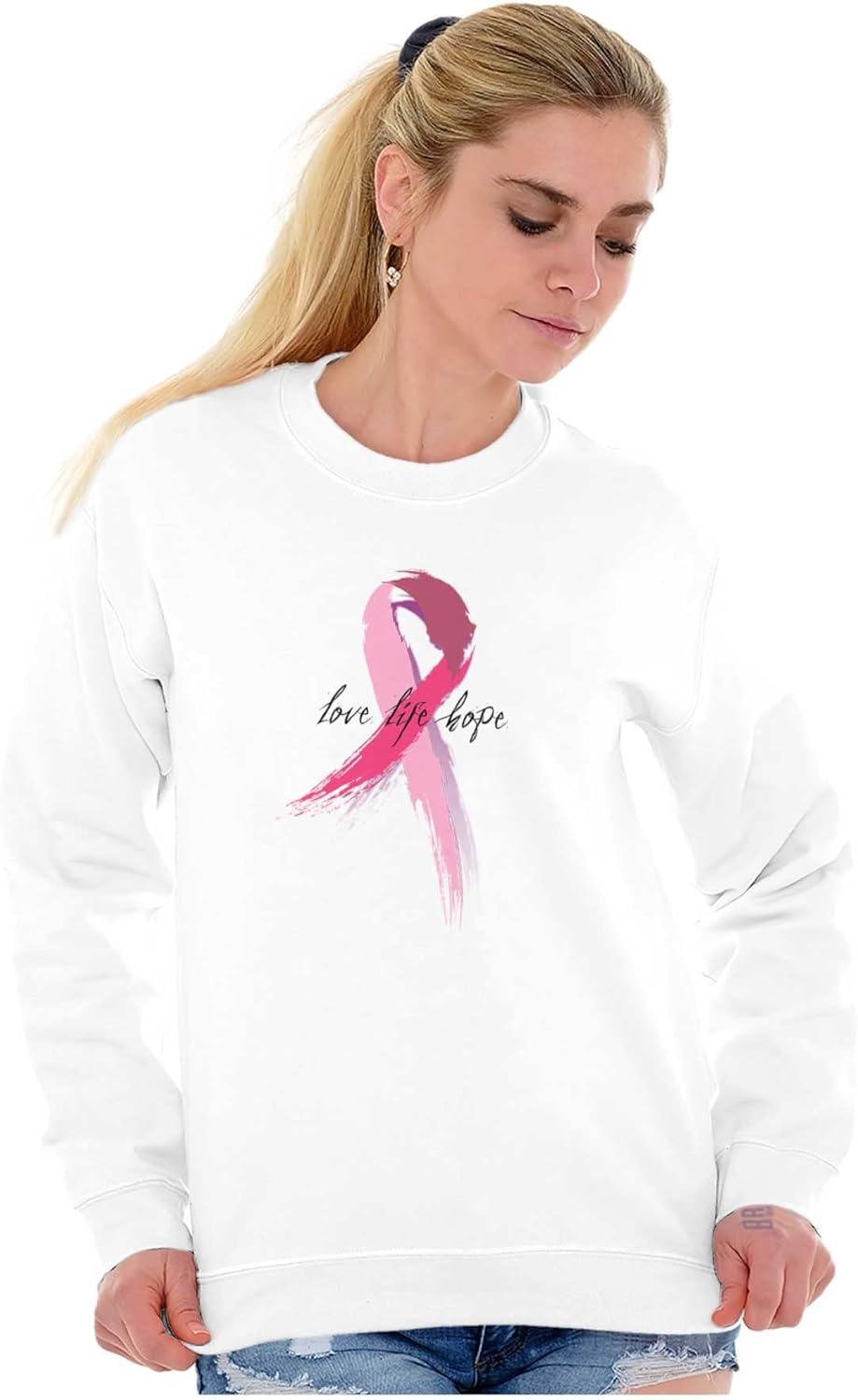 imageLove Life Hope Breast Cancer Aware Women Crewneck SweatshirtWhite