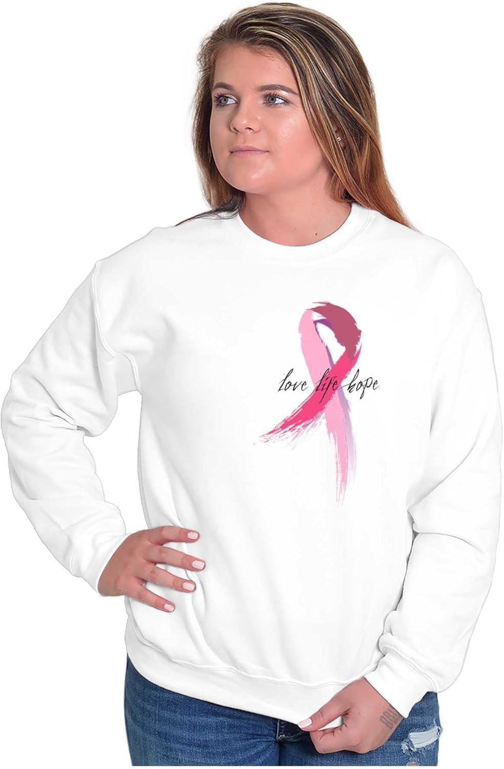 imageLove Life Hope Breast Cancer Aware Women Crewneck SweatshirtWhite