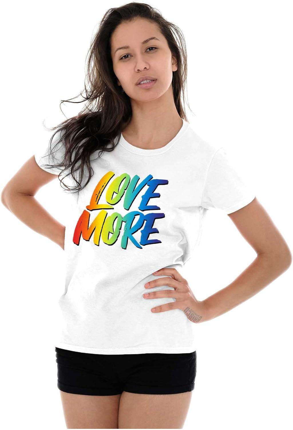 imageLove More LGBT Gay Pride Rainbow Womens Slim Fit Graphic TeeWhite