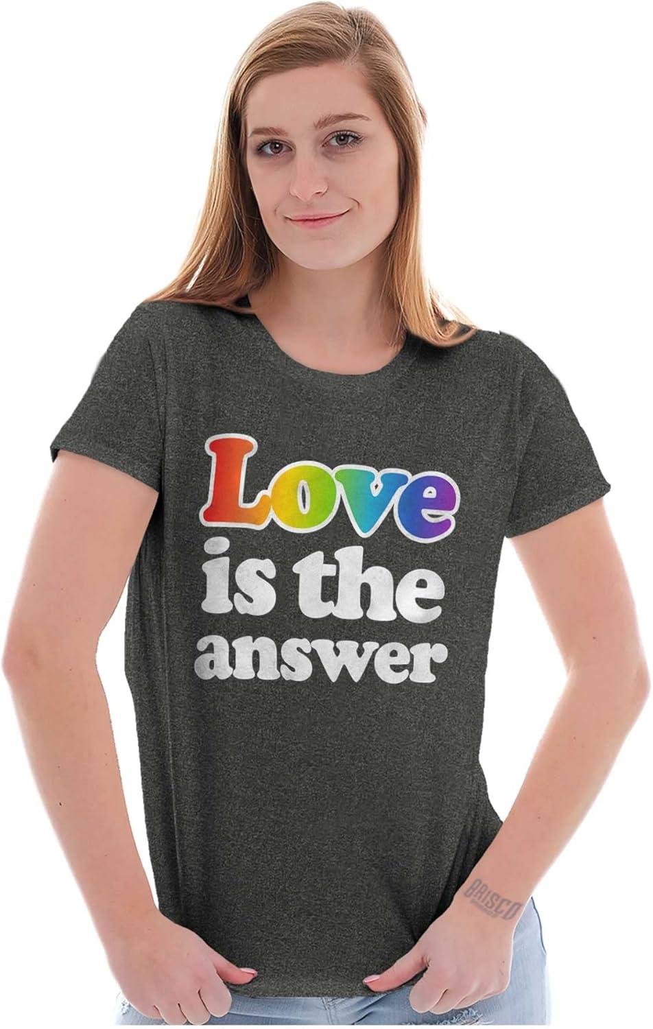 imageLove is The Answer Rainbow Gay Pride Womens Slim Fit Graphic TeeDark Heather