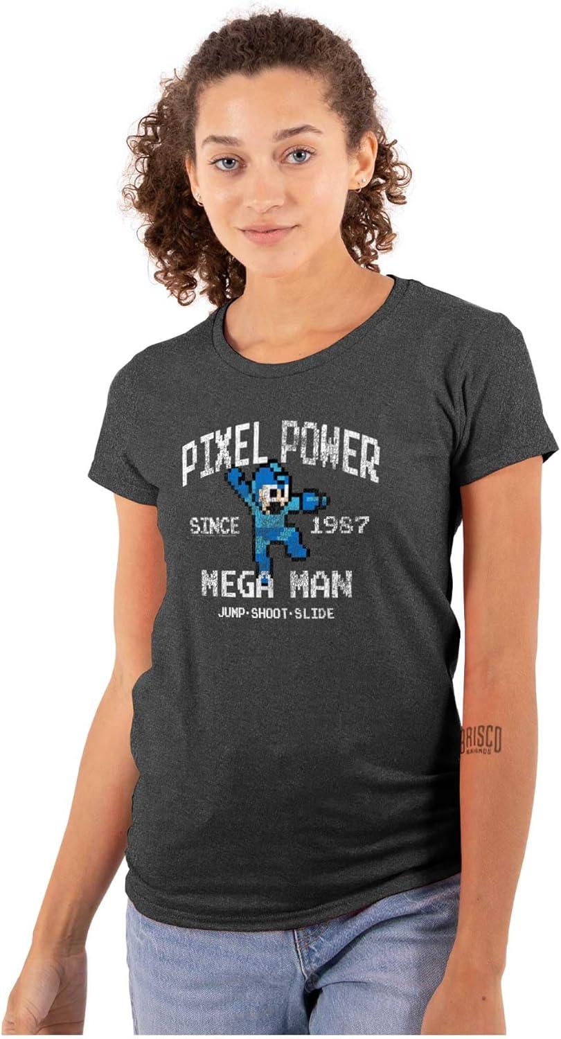 imageMega Man Pixel Power 80s 8bit Gamer Womens Slim Fit Graphic TeeDark Heather
