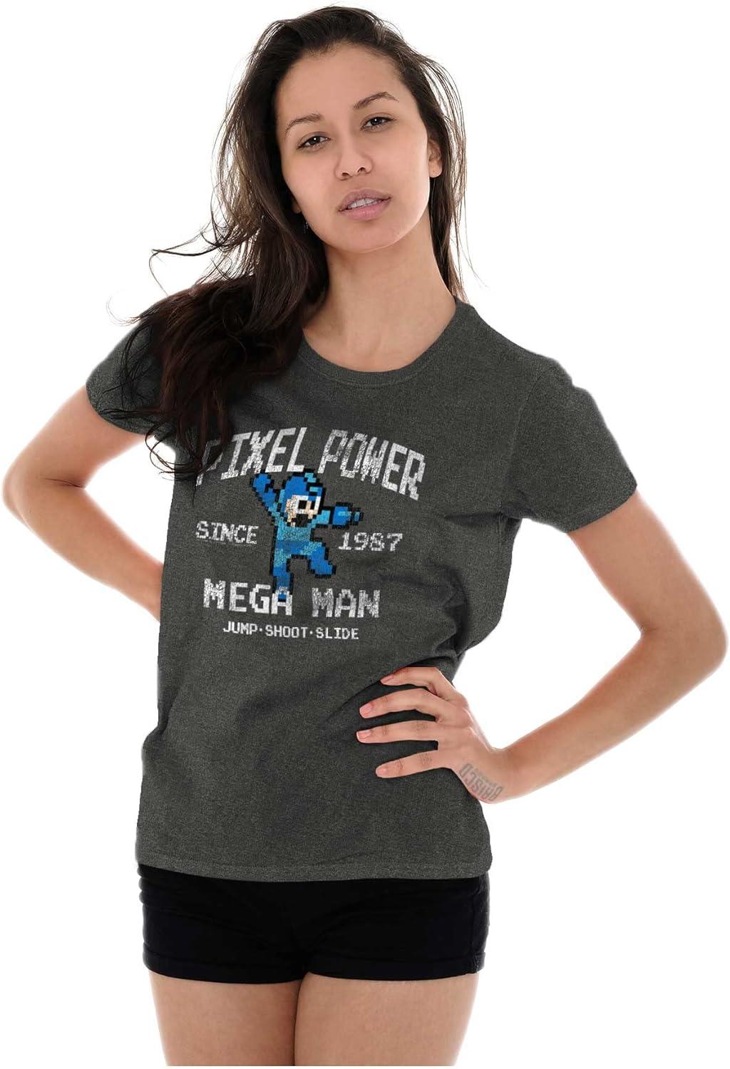 imageMega Man Pixel Power 80s 8bit Gamer Womens Slim Fit Graphic TeeDark Heather