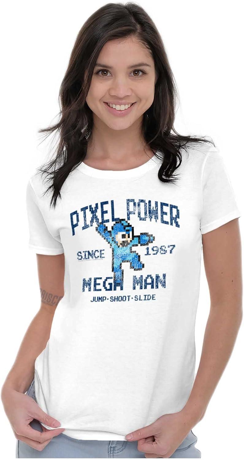 imageMega Man Pixel Power 80s 8bit Gamer Womens Slim Fit Graphic TeeWhite