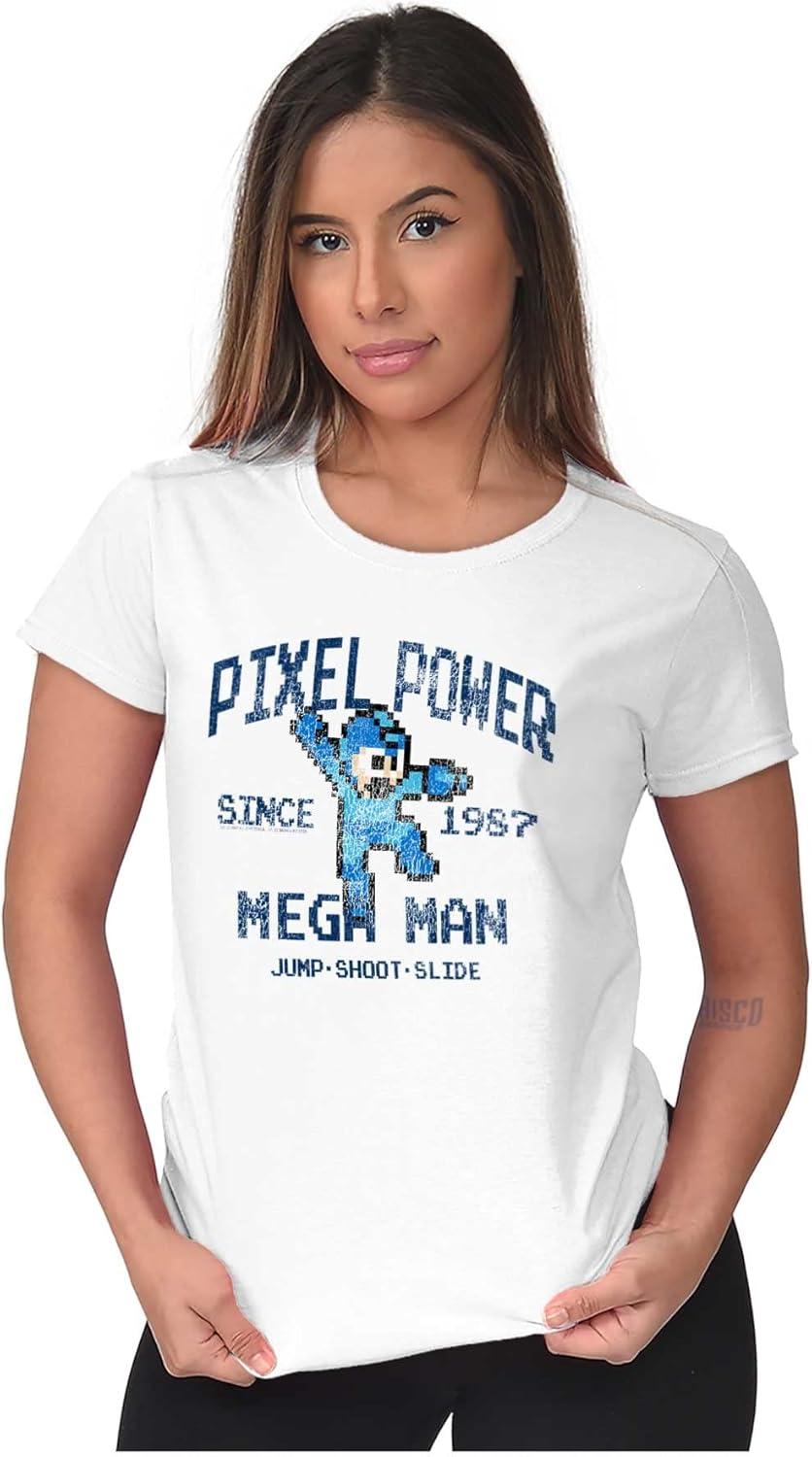 imageMega Man Pixel Power 80s 8bit Gamer Womens Slim Fit Graphic TeeWhite