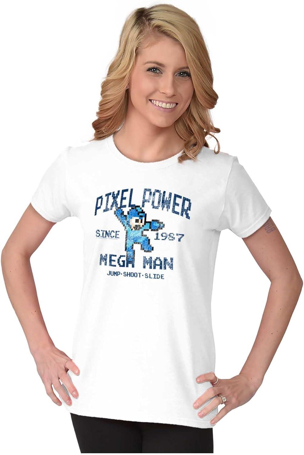 imageMega Man Pixel Power 80s 8bit Gamer Womens Slim Fit Graphic TeeWhite