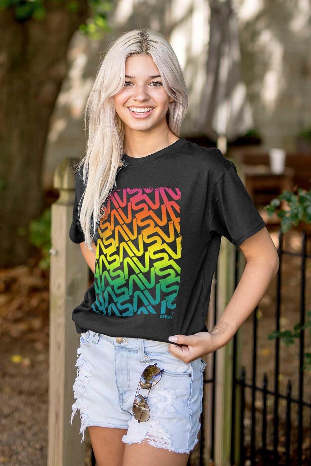 imageNASA Worm Logo Rainbow Gradient Graphic T Shirt Men or WomenBlack