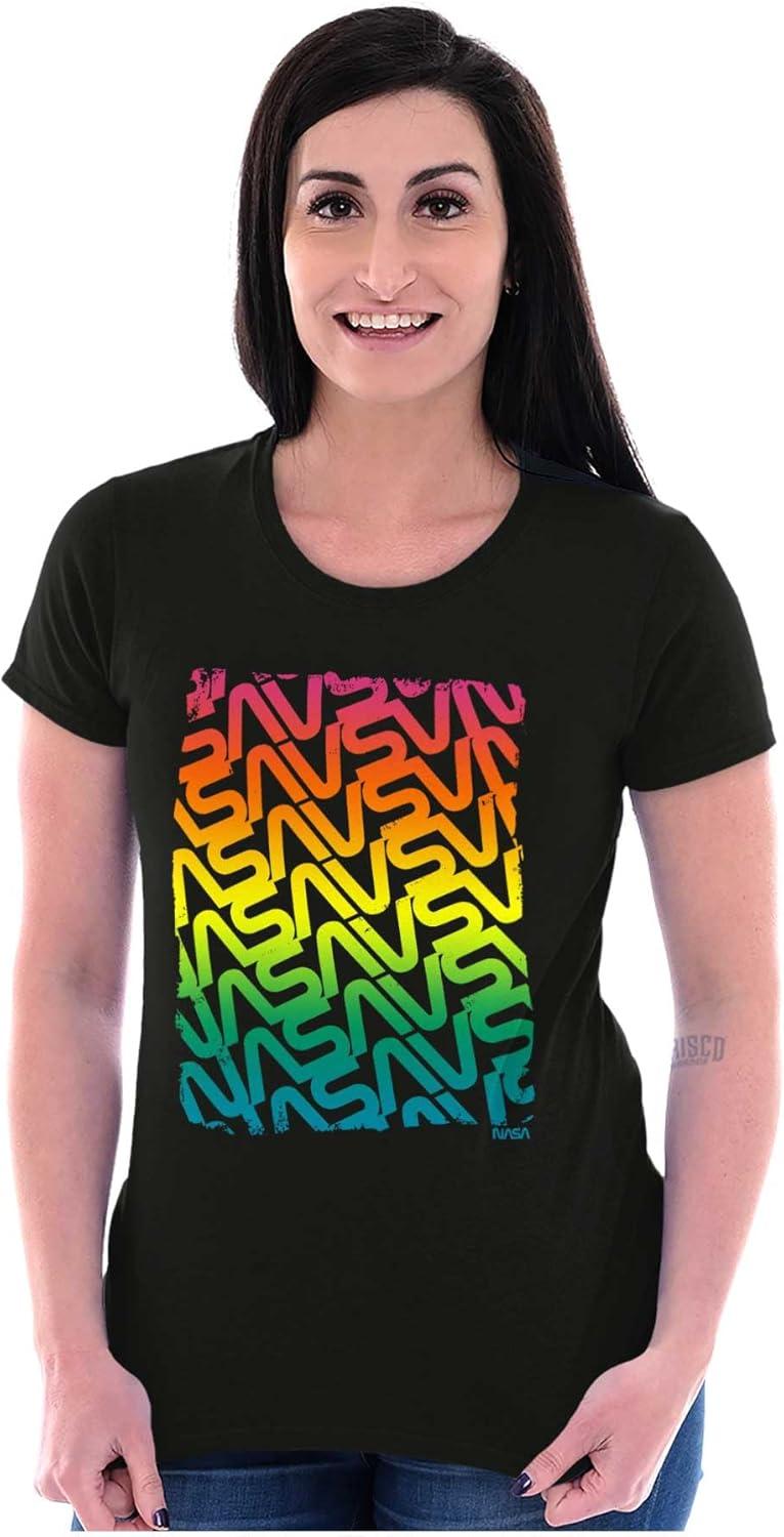 imageNASA Worm Logo Rainbow Gradient Womens Slim Fit Graphic TeeBlack