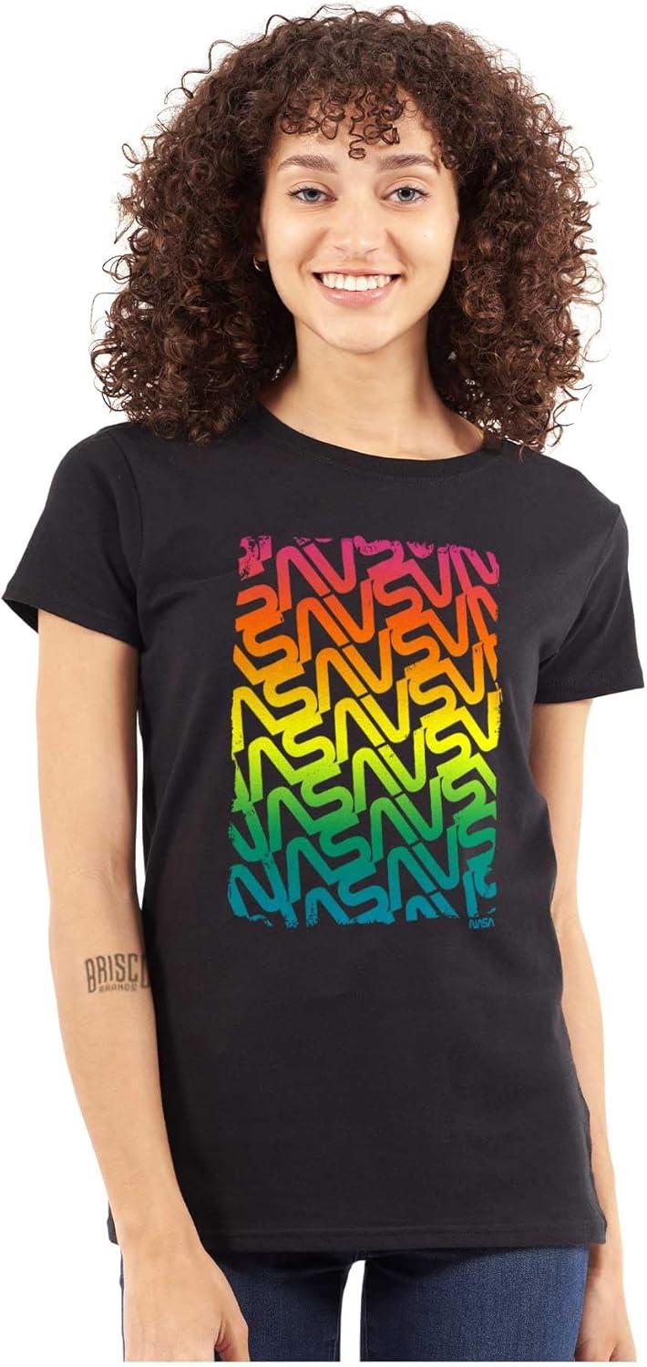 imageNASA Worm Logo Rainbow Gradient Womens Slim Fit Graphic TeeBlack