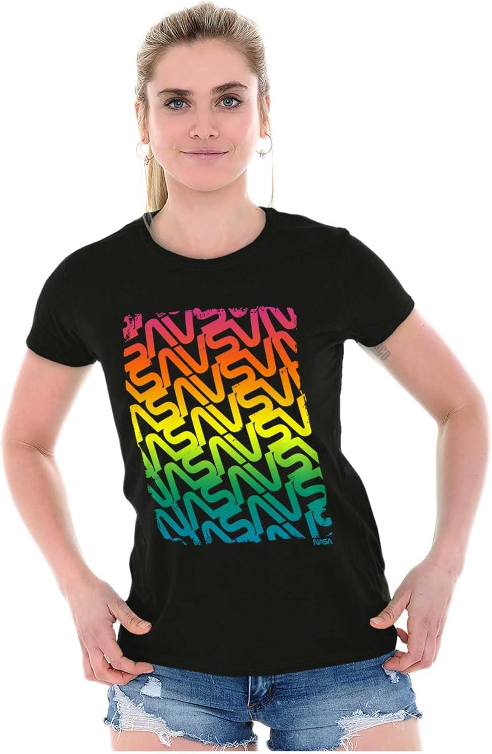 imageNASA Worm Logo Rainbow Gradient Womens Slim Fit Graphic TeeBlack