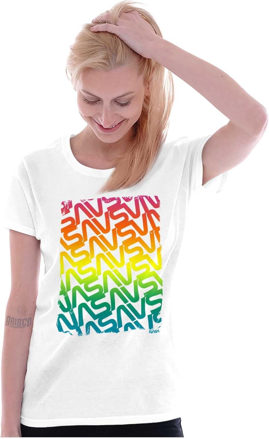 imageNASA Worm Logo Rainbow Gradient Womens Slim Fit Graphic TeeWhite
