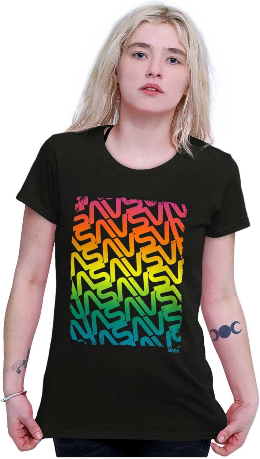 imageNASA Worm Logo Rainbow Gradient Womens Slim Fit Graphic TeeWhite