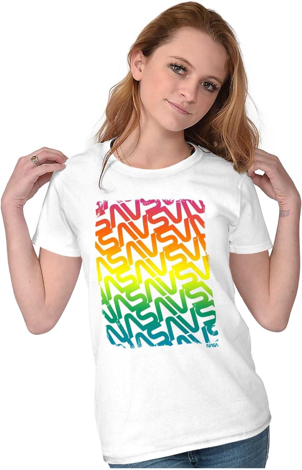 imageNASA Worm Logo Rainbow Gradient Womens Slim Fit Graphic TeeWhite