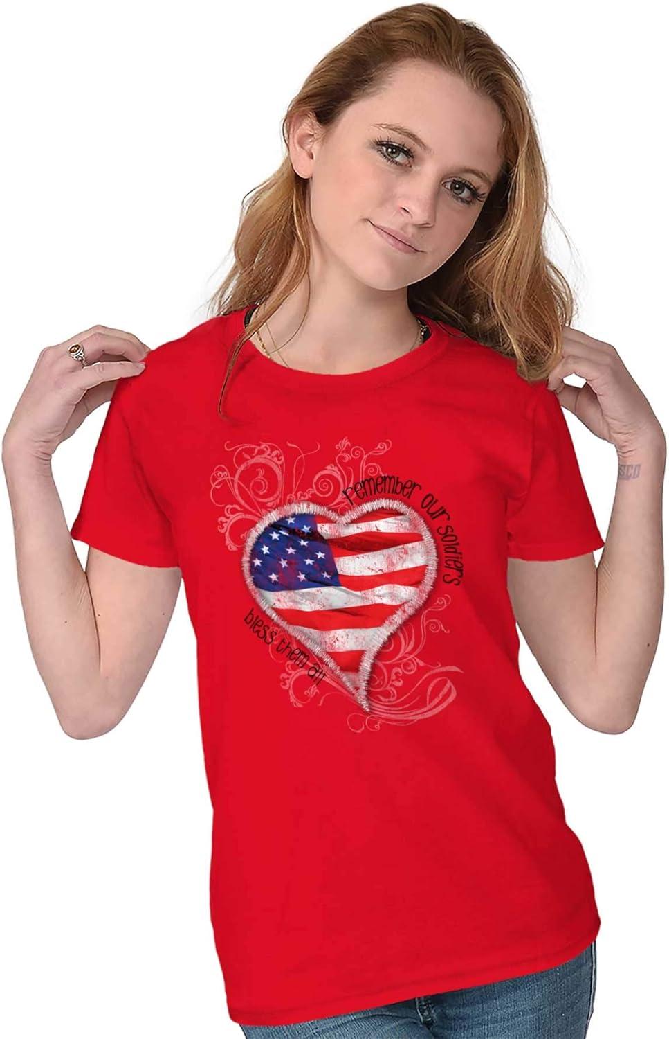 imageRemember Our Soldiers USA Flag Heart Womens Slim Fit Graphic TeeRed
