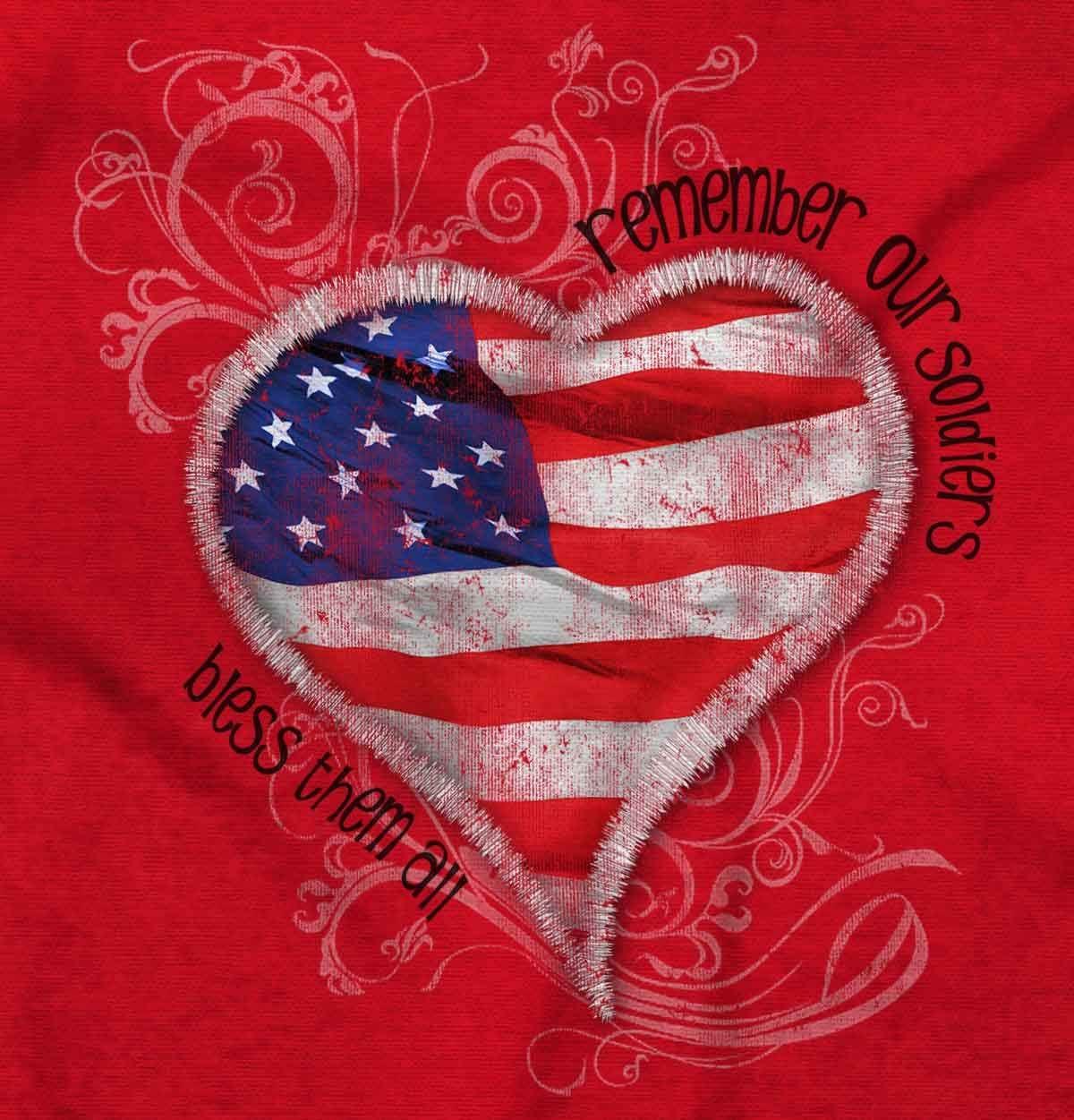imageRemember Our Soldiers USA Flag Heart Womens Slim Fit Graphic TeeRed