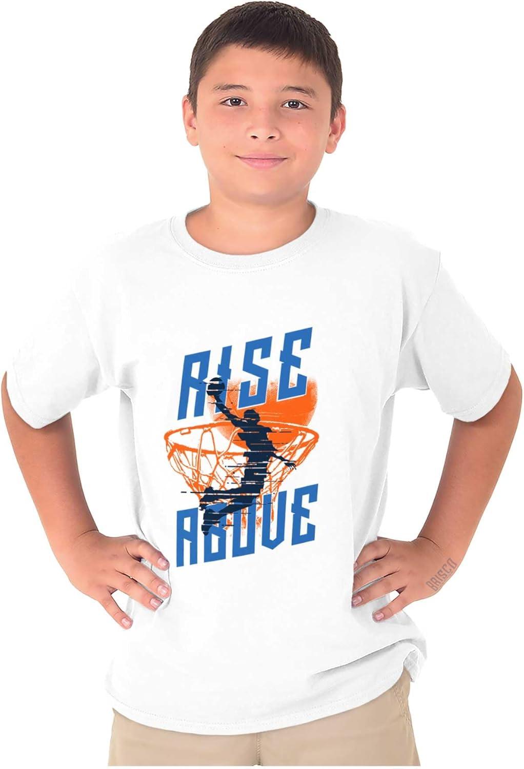 imageRise Above Basketball Slam Dunk Boys Kids T Shirt Tees TopsWhite