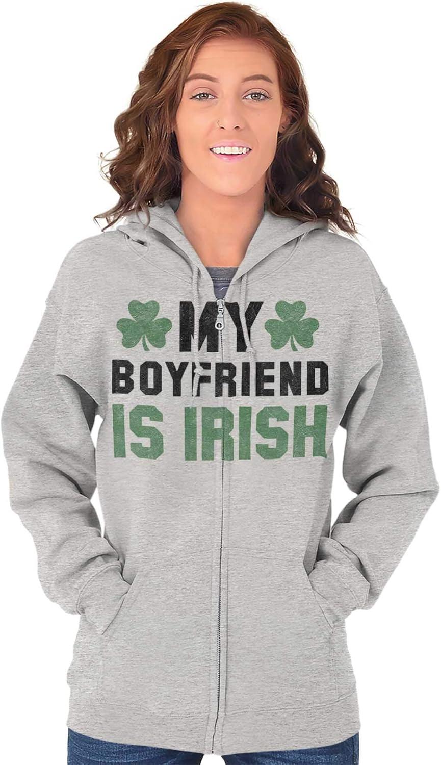 imageSt Patricks Day Irish Boyfriend Zip Hoodie Sweatshirt WomenSport Grey