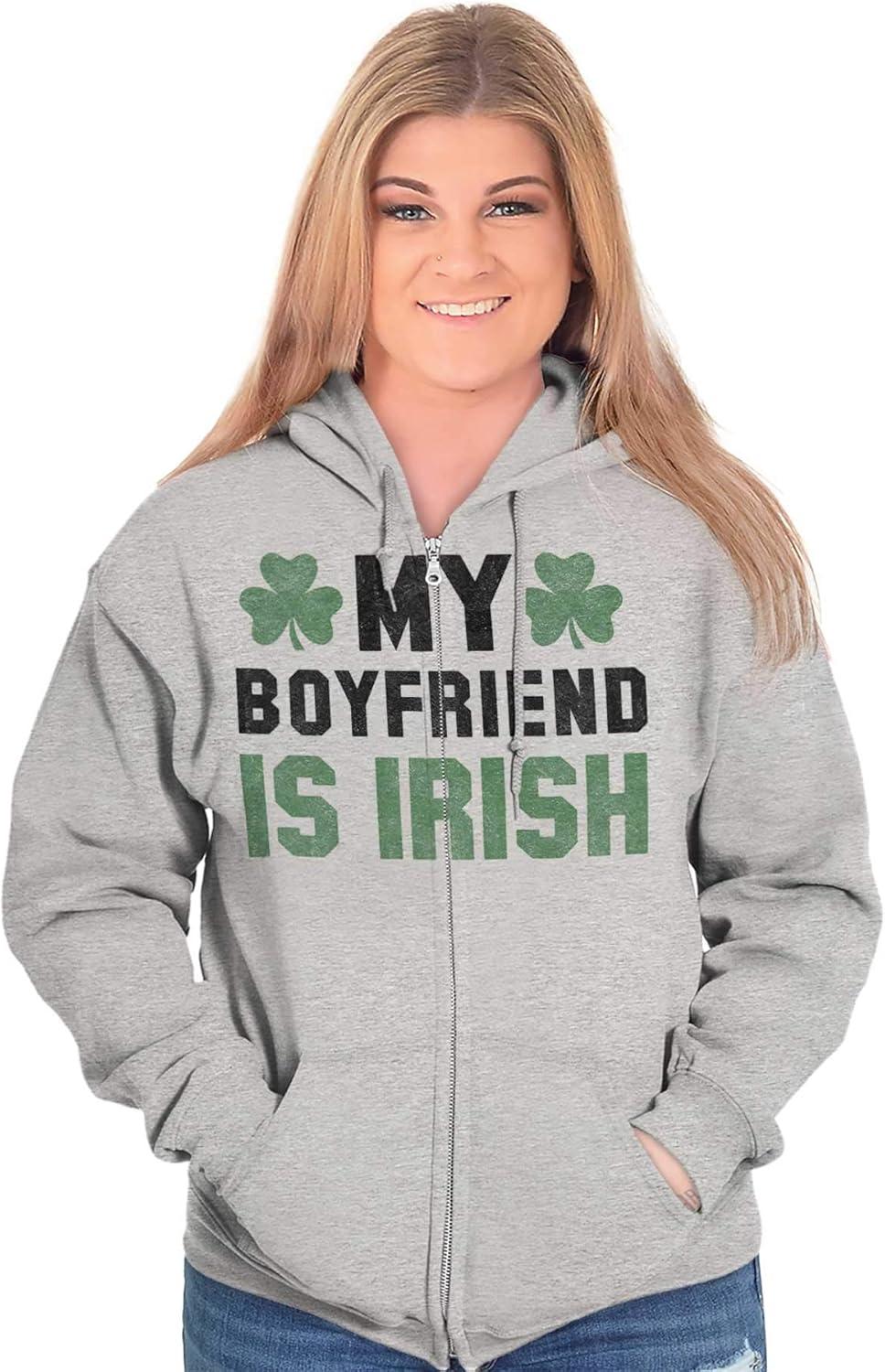imageSt Patricks Day Irish Boyfriend Zip Hoodie Sweatshirt WomenSport Grey
