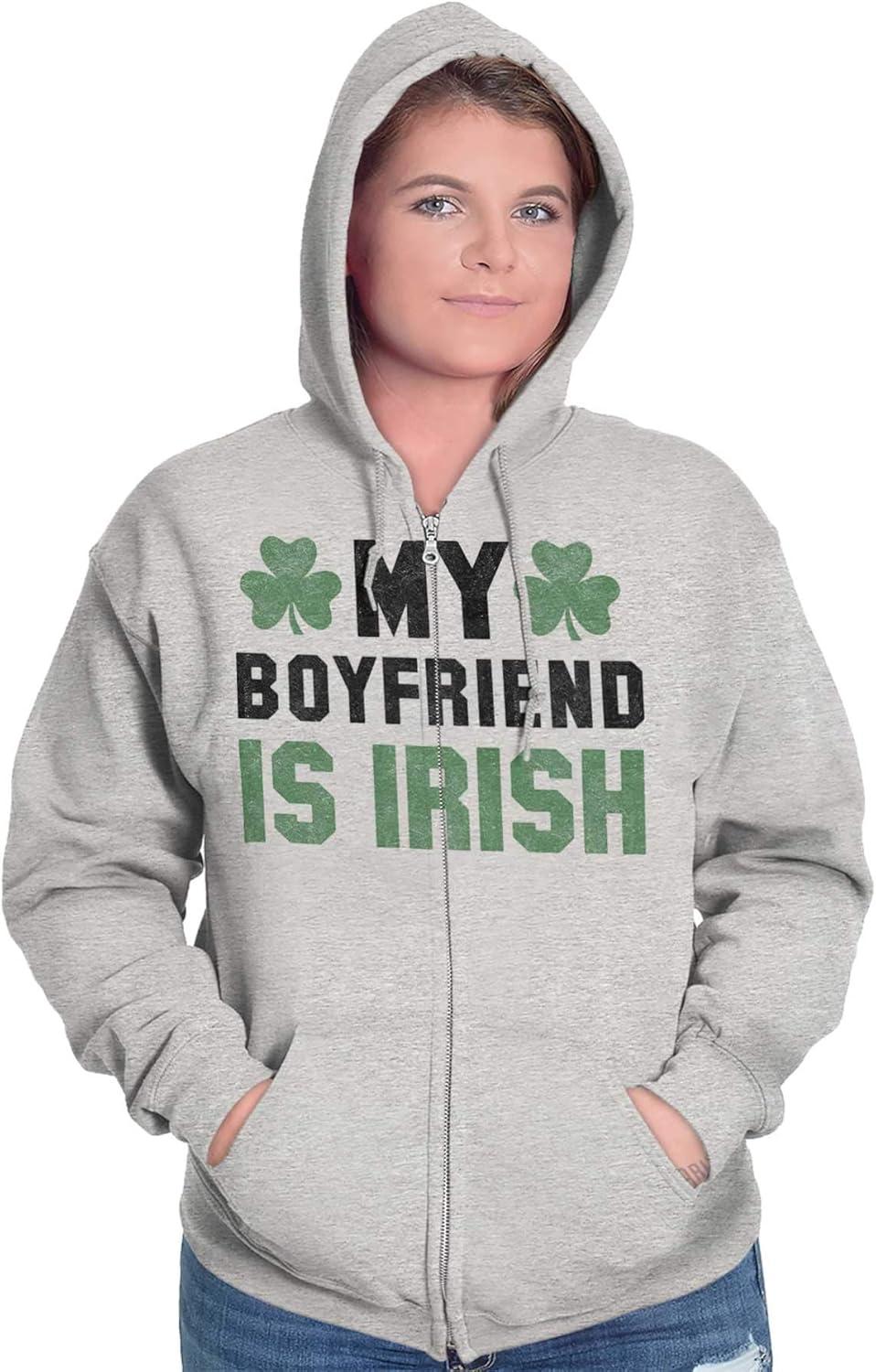 imageSt Patricks Day Irish Boyfriend Zip Hoodie Sweatshirt WomenSport Grey