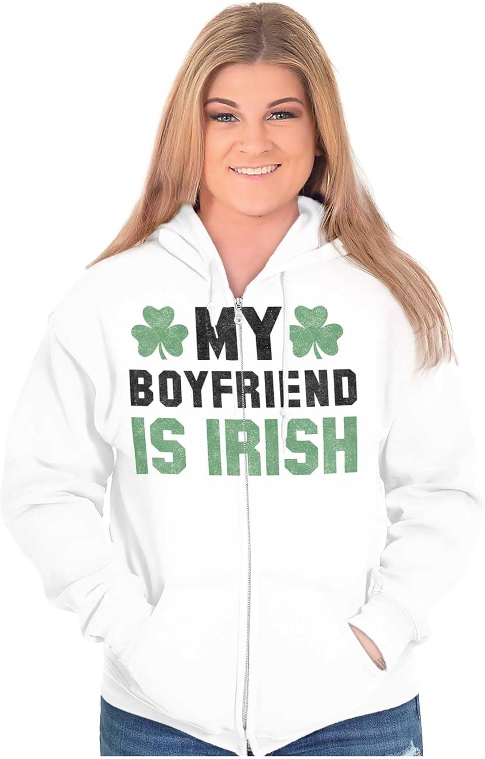 imageSt Patricks Day Irish Boyfriend Zip Hoodie Sweatshirt WomenWhite