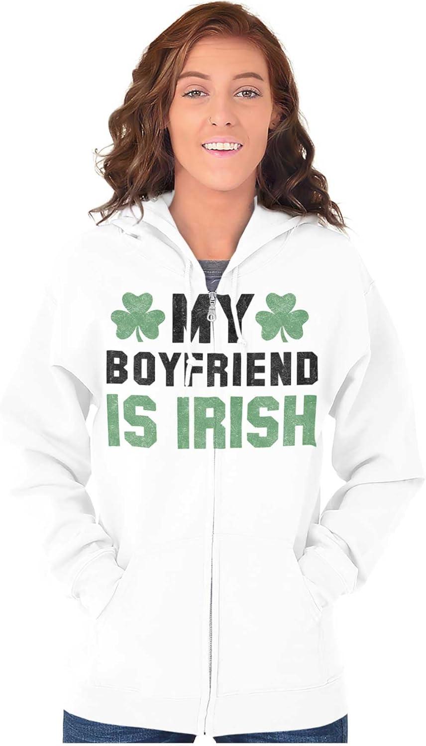 imageSt Patricks Day Irish Boyfriend Zip Hoodie Sweatshirt WomenWhite