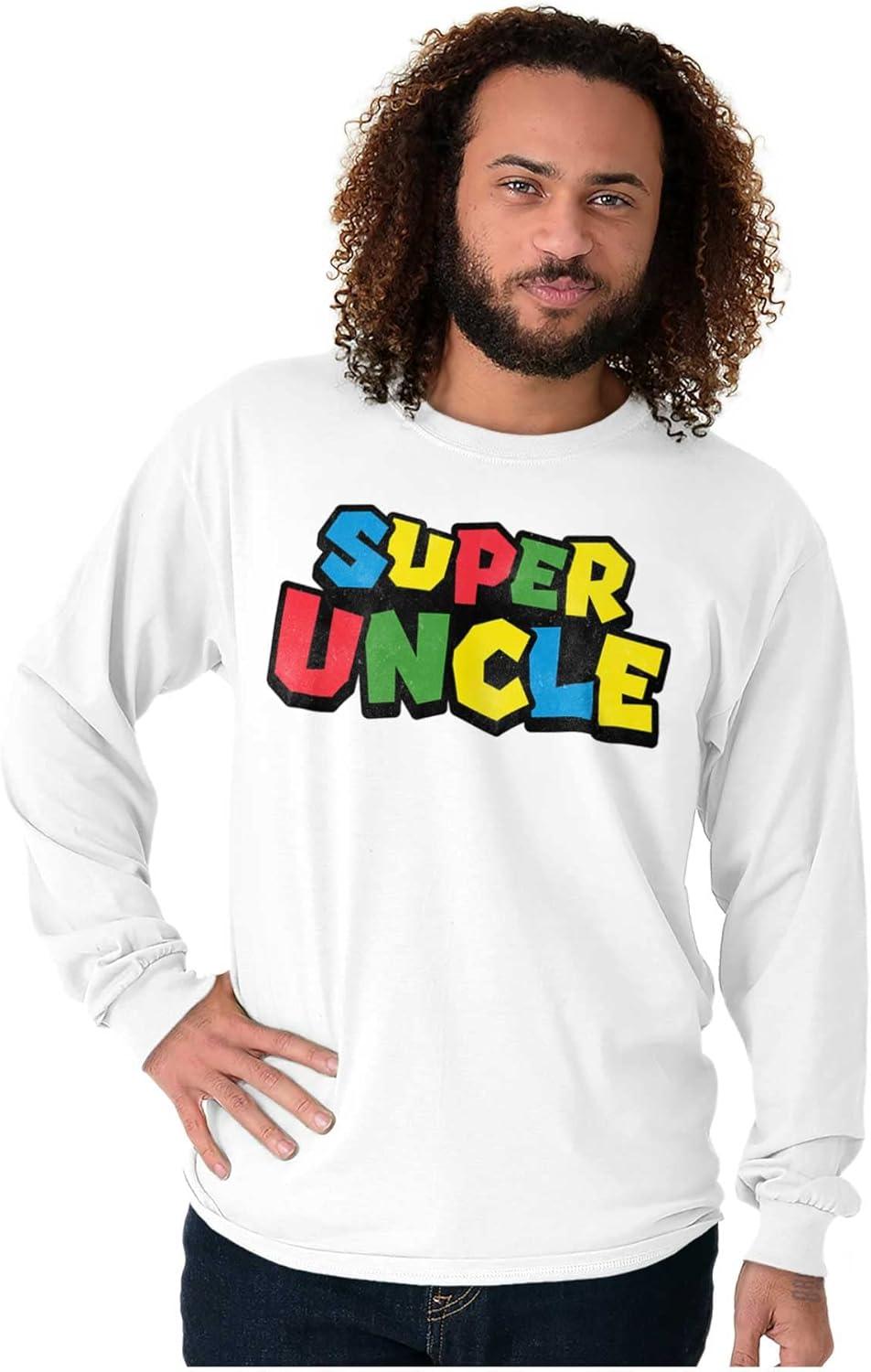 imageSuper Uncle Gamer Nerd Retro Geek Mens Long Sleeve Tee T ShirtWhite