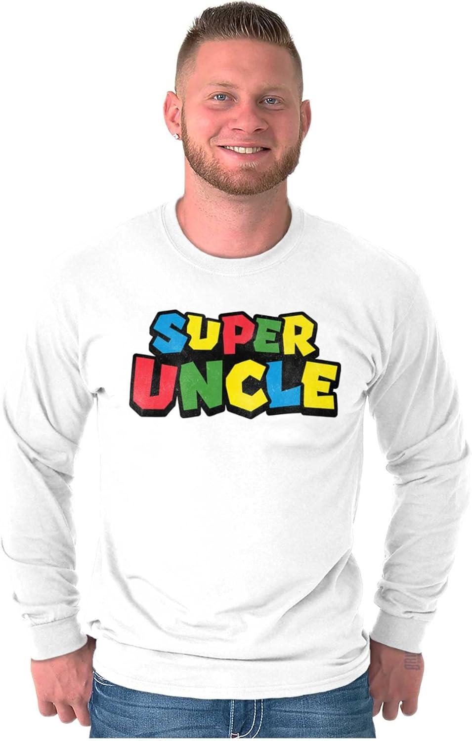 imageSuper Uncle Gamer Nerd Retro Geek Mens Long Sleeve Tee T ShirtWhite