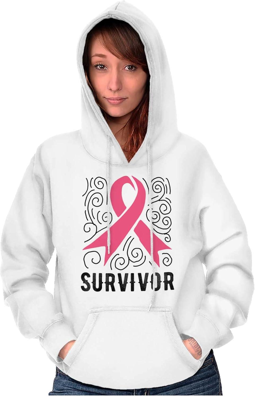 imageSurvivor Breast Cancer Pink Ribbon Hoodie Sweatshirt WomenWhite