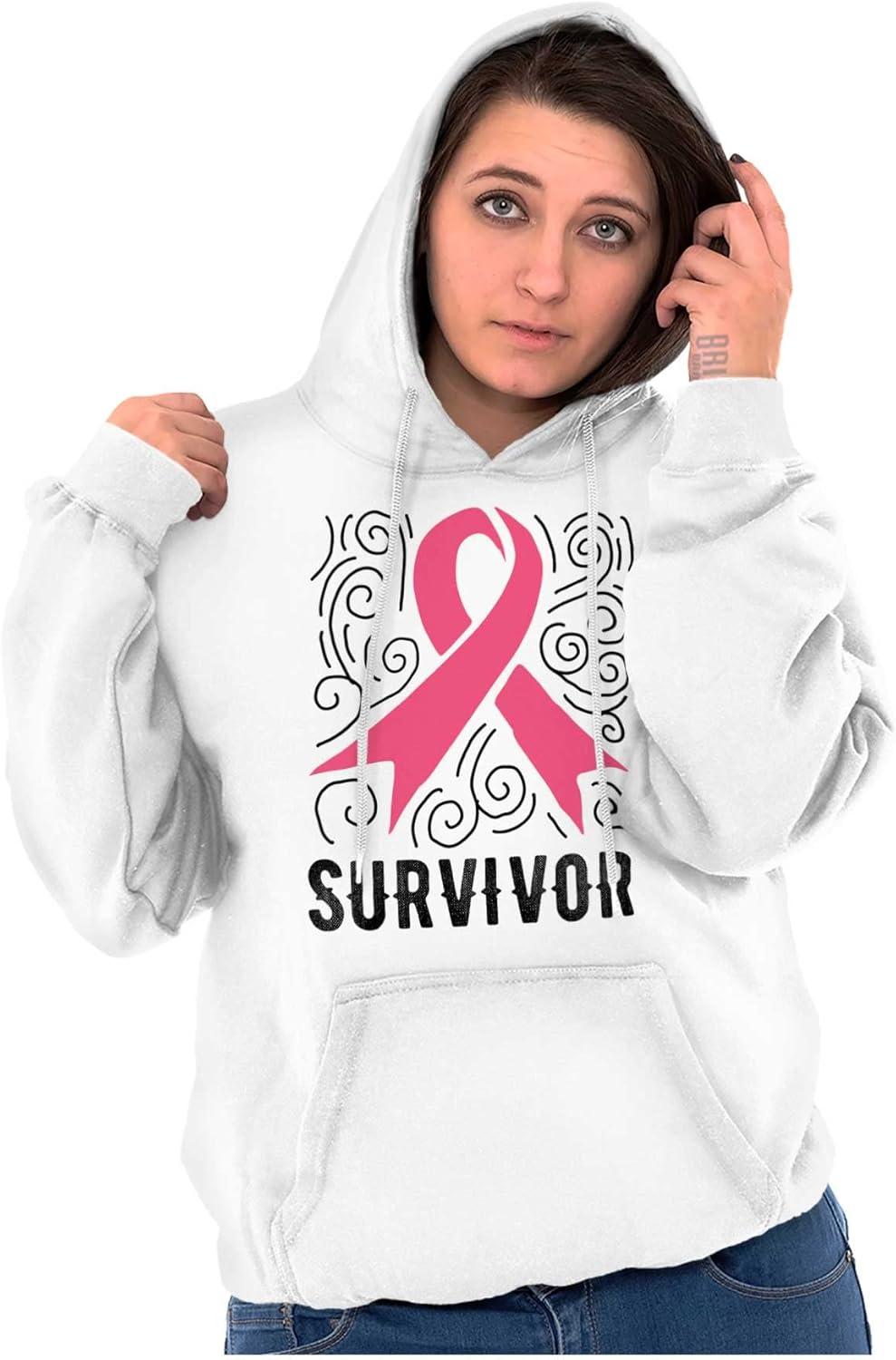 imageSurvivor Breast Cancer Pink Ribbon Hoodie Sweatshirt WomenWhite