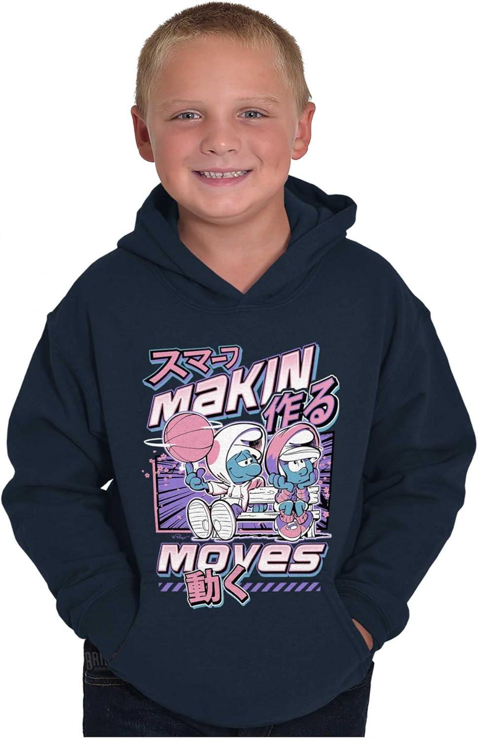 imageThe Smurfs Cool Kanji Makin Moves Youth Hoodie Boy GirlNavy