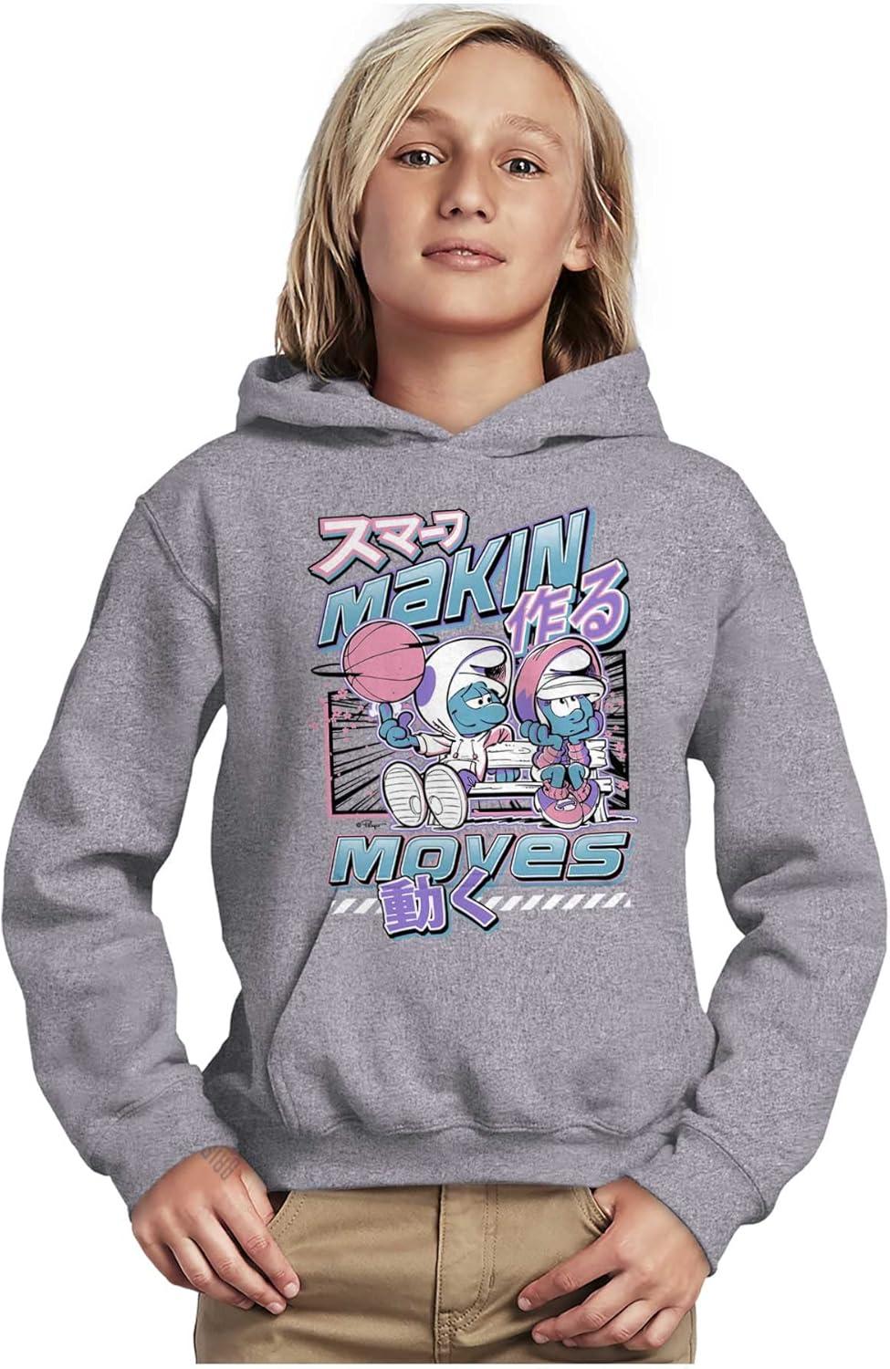imageThe Smurfs Cool Kanji Makin Moves Youth Hoodie Boy GirlSport Grey