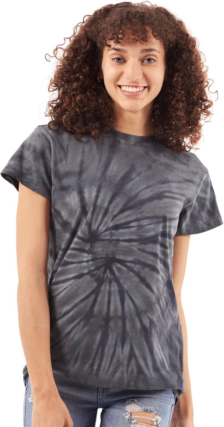 imageTie Dye Shirt Colorful Spiral Short Sleeve Knit TShirt Crewneck TopSpider Black